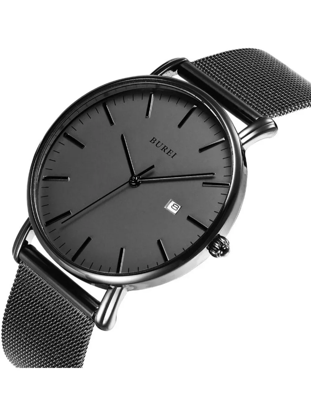 Men's Black Classic Mesh Strap Minimalist Analog Quartz Waterproof Wrist Watch